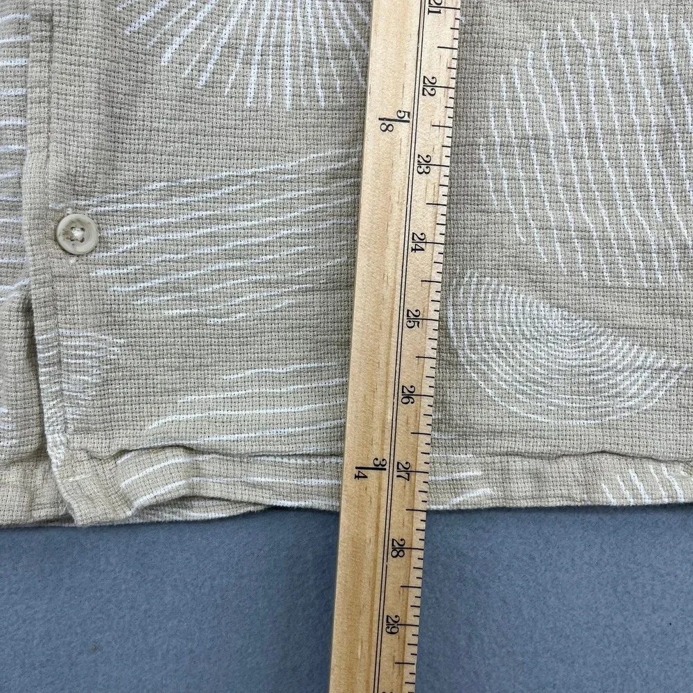 Folk Mens XL Tan Geometric Sunburst Print Textured Cotton Short Sleeve Shirt - Picture 6 of 13